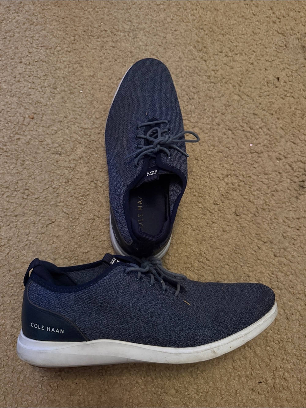 Cole Haan Navy Knit Lace-Up Sneakers with White Sole